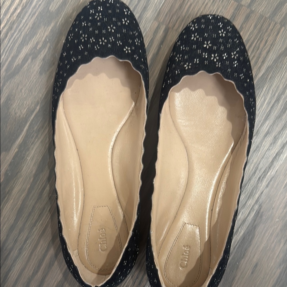 Chloe Black suede with stones Women's Flats